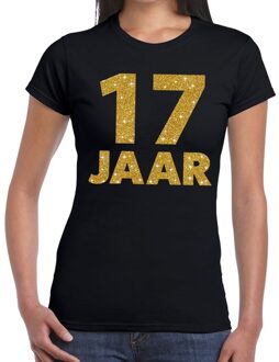 Bellatio Decorations 17 jaar goud glitter verjaardag kado shirt zwart  voor dames 2XL