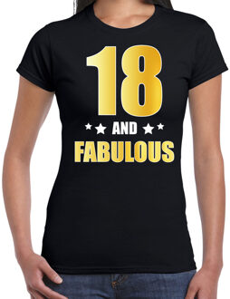 Bellatio Decorations 18 and fabulous verjaardag cadeau t-shirt / shirt - zwart - gouden en witte letters - voor dames - 18 jaar verjaardag kado shirt / outfit 2XL