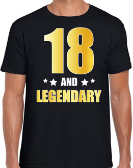 Bellatio Decorations 18 and legendary verjaardag cadeau t-shirt / shirt - zwart - gouden en witte letters - voor heren - 18 jaar verjaardag kado shirt / outfit 2XL