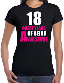 Bellatio Decorations 18 Great years of being awesome cadeau t-shirt zwart voor dames - 18 jaar verjaardag kado shirt / outfit XS