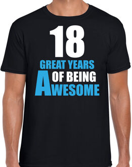 Bellatio Decorations 18 Great years of being awesome cadeau t-shirt zwart voor heren - 18 jaar verjaardag kado shirt / outfit 2XL