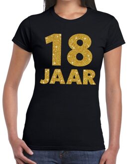 Bellatio Decorations 18 jaar goud glitter t-shirt zwart dames M