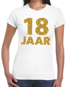 Bellatio Decorations 18 jaar goud glitter verjaardag kado shirt wit  voor dames XS
