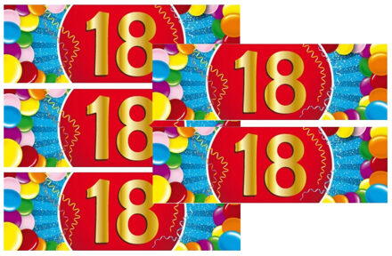 Bellatio Decorations 18 jaar leeftijd sticker - 5x - 19 x 6 cm - verjaardag - jubileum - versiering