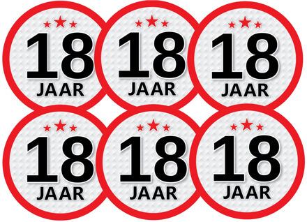 Bellatio Decorations 18 jaar leeftijd sticker - 6x - rond - Dia 15 cm - 18 jaar verjaardag - jubileum - leeftijd versieri Multi