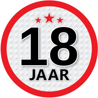 Bellatio Decorations 18 jaar leeftijd sticker rond 15 cm - 18 jaar verjaardag/jubileum versiering