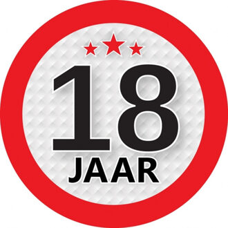 Bellatio Decorations 18 jaar leeftijd sticker - rond - Dia 9 cm - 18 jaar verjaardag - jubileum - leeftijd versiering