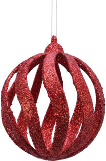 Bellatio Decorations 18x Open kerstballen rood met glitters 8 cm kunststof - Kerstboomversiering rood