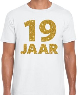 Bellatio Decorations 19 jaar goud glitter verjaardag kado shirt wit heren 2XL