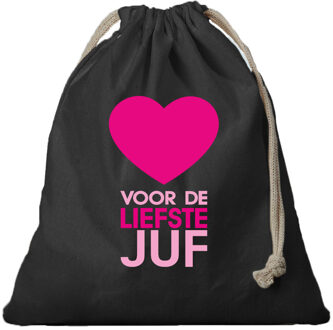 Bellatio Decorations 1x Canvas cadeautasje/ bedankt juf tasje Liefste Juf zwart met koord 25 x 30 cm