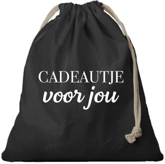Bellatio Decorations 1x Canvas cadeautasje Cadeautje voor jou zwart met koord 25 x 30 cm