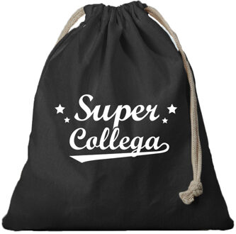 Bellatio Decorations 1x Canvas cadeautasje Super Collega zwart met koord 25 x 30 cm