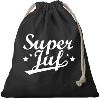 Bellatio Decorations 1x Canvas cadeautasje Super Juf zwart met koord 25 x 30 cm