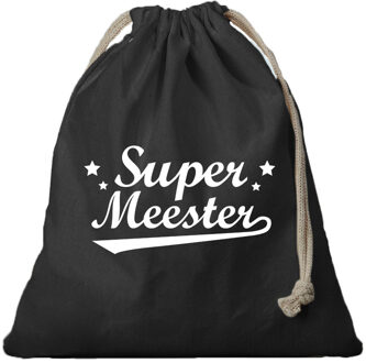 Bellatio Decorations 1x Canvas cadeautasje Super Meester zwart met koord 25 x 30 cm