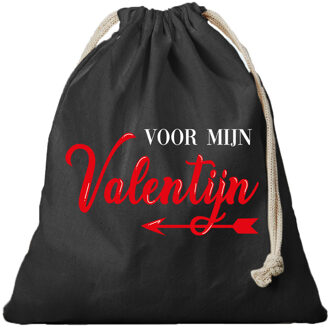 Bellatio Decorations 1x Canvas cadeautasje Voor mijn valentijn zwart met koord 25 x 30 cm