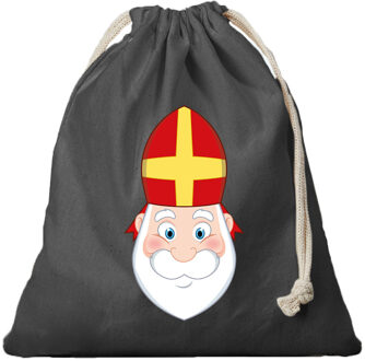 Bellatio Decorations 1x Canvas Sinterklaas strooizak / cadeauzakje zwart met koord 25 x 30 cm - Verkleedattributen