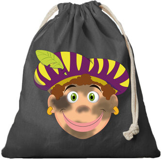 Bellatio Decorations 1x Canvas witte Piet / roetveeg Pieten zak zwart met koord 25 x 30 cm - Verkleedattributen