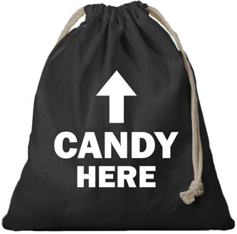 Bellatio Decorations 1x Katoenen Halloween tasje Candy Here zwart 25 x 30 cm - cadeauverpakking feest