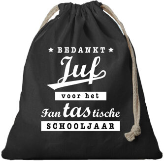 Bellatio Decorations 1x Katoenen tasje/ cadeautasje bedankt juf zwart 25 x 30 cm - cadeauverpakking feest