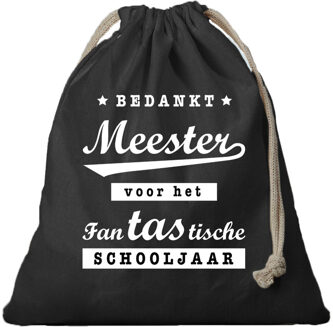 Bellatio Decorations 1x Katoenen tasje/ cadeautasje bedankt meester zwart 25 x 30 cm - cadeauverpakking feest