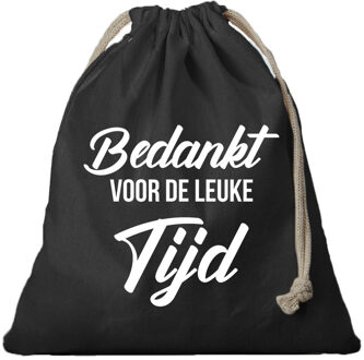 Bellatio Decorations 1x Katoenen tasje/ cadeautasje bedankt voor leuke tijd zwart 25 x 30 cm - cadeauverpakking feest