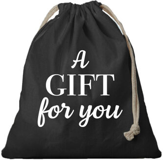 Bellatio Decorations 1x Katoenen tasje/ cadeautasje Gift for you zwart 25 x 30 cm - cadeauverpakking feest