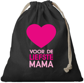 Bellatio Decorations 1x Katoenen tasje/ cadeautasje Liefste Mama zwart 25 x 30 cm - cadeauverpakking feest