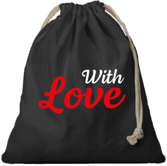 Bellatio Decorations 1x Katoenen tasje/ cadeautasje With Love zwart 25 x 30 cm - cadeauverpakking feest