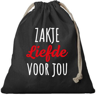 Bellatio Decorations 1x Katoenen tasje/ cadeautasje Zakje Liefde zwart 25 x 30 cm - cadeauverpakking feest