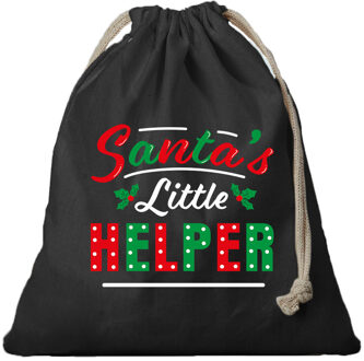 Bellatio Decorations 1x Kerst cadeauzak zwart Santa his little helper met koord voor als cadeauverpakking