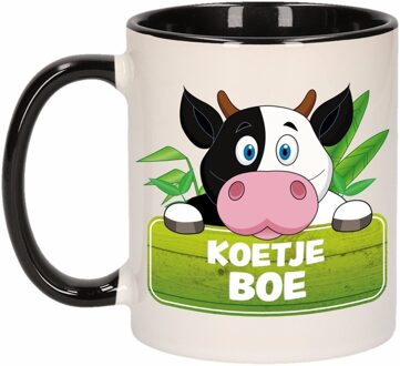 Bellatio Decorations 1x Koetje boe beker / mok - zwart met wit - 300 ml keramiek - koeien bekers Multikleur