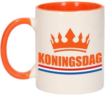 Bellatio Decorations 1x Koningsdag beker / mok - oranje met wit - 300 ml keramiek - oranje bekers Multikleur