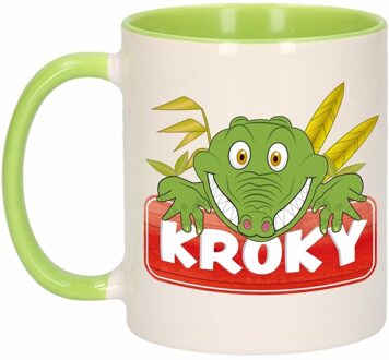 Bellatio Decorations 1x Kroky beker / mok - groen met wit - 300 ml keramiek - krokodillen bekers Multikleur