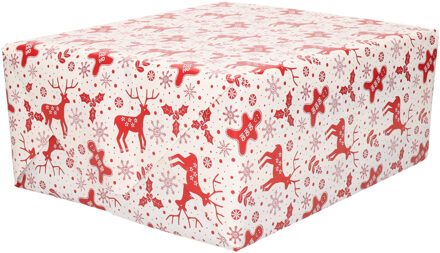 Bellatio Decorations 1x Rollen inpakpapier/cadeaupapier Kerst print wit/rood 2,5 x 0,7 meter 70 grams luxe kwaliteit - Cadeaupapier