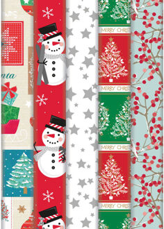 Bellatio Decorations 1x Rollen Kerst inpakpapier/cadeaupapier wit met grijze sterren print 2 x 0,7 meter Multi