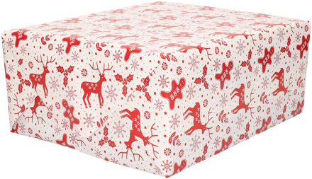 Bellatio Decorations 1x Rollen Kerst inpakpapier/cadeaupapier wit/rood 2,5 x 0,7 meter