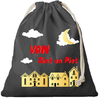 Bellatio Decorations 1x Sint en Piet cadeauzak zwart met koord voor Sinterklaas / pakjesavond 25 x 30 cm - cadeauverpakking feest