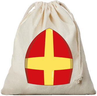 Bellatio Decorations 1x Sinterklaas cadeauzak Mijter Sinterklaas met koord voor pakjesavond als cadeauverpakking Beige
