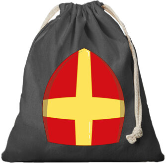 Bellatio Decorations 1x Sinterklaas cadeauzak zwart Mijter Sinterklaas met koord voor pakjesavond als cadeauverpakking Beige