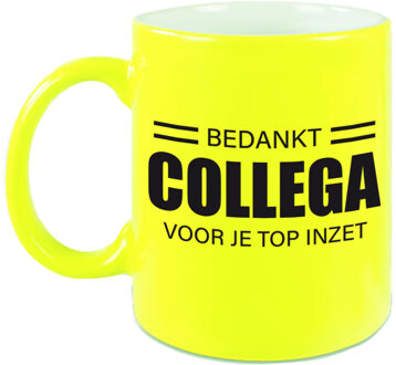 Bellatio Decorations 1x stuks collega cadeau mok / beker neon geel bedankt collega voor je top inzet - feest mokken