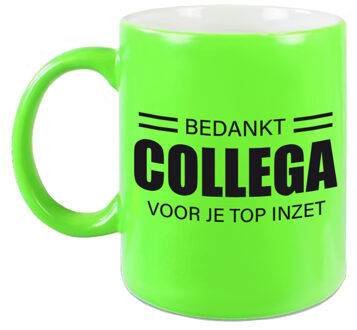 Bellatio Decorations 1x stuks collega cadeau mok / beker neon groen bedankt collega voor je top inzet - feest mokken