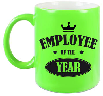 Bellatio Decorations 1x stuks collega cadeau mok / beker neon groen employee of the year - feest mokken