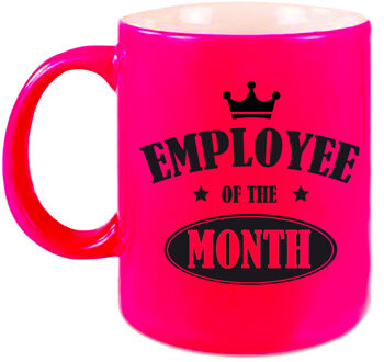 Bellatio Decorations 1x stuks collega cadeau mok / beker neon roze employee of the month - feest mokken