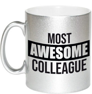 Bellatio Decorations 1x stuks collega cadeau mok / beker zilver most awesome colleague