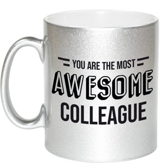Bellatio Decorations 1x stuks collega cadeau mok / beker zilver the most awesome colleague