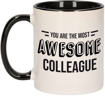 Bellatio Decorations 1x stuks collega cadeau mok / beker zwart the most awesome colleague