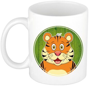 Bellatio Decorations 1x Tijger beker / mok - 300 ml keramiek - tijgers dieren beker voor kinderen Multikleur