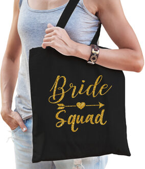 Bellatio Decorations 1x Vrijgezellenfeest Bride Squad tasje zwart goud/ goodiebag dames