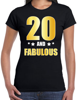 Bellatio Decorations 20 and fabulous verjaardag cadeau t-shirt / shirt - zwart - gouden en witte letters - voor dames - 20 jaar verjaardag kado shirt / outfit 2XL