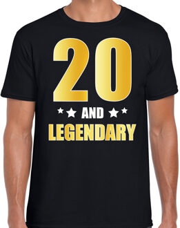 Bellatio Decorations 20 and legendary verjaardag cadeau t-shirt / shirt - zwart - gouden en witte letters - voor heren - 20 jaar verjaardag kado shirt / outfit L